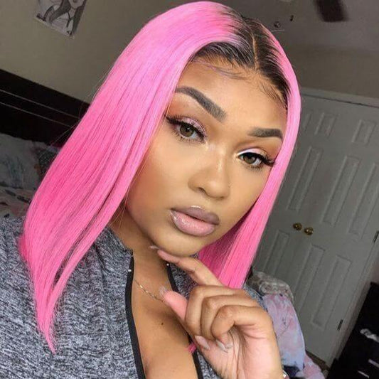 Human Hair 4x4 Lace Closure Ombre 1B/Pink Straight BOB Wig