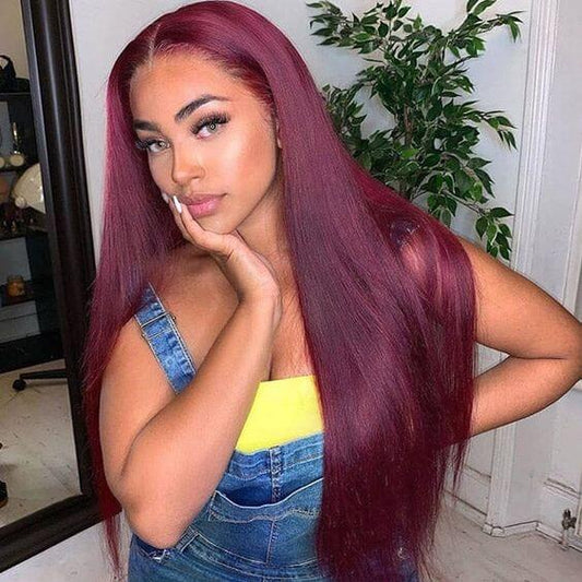 Human Hair 13x4 Lace Front Burgundy 99J Straight Wig