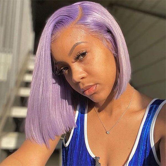 Human Hair 4x4 Lace Closure Purple Straight BOB Wig