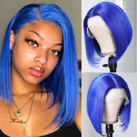 Human Hair 13x4 Lace Front Blue Straight BOB Wig