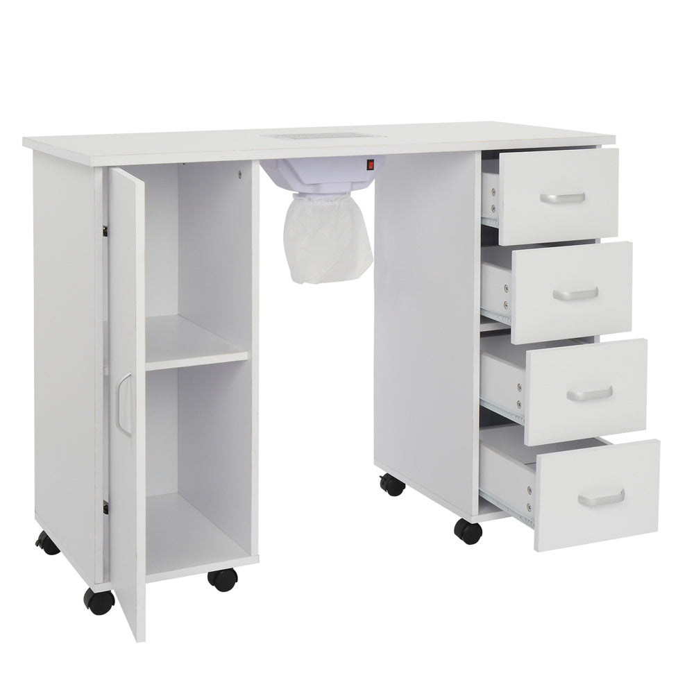 MDF Single Door 4 Drawers With Fans, White, Nail Art Table