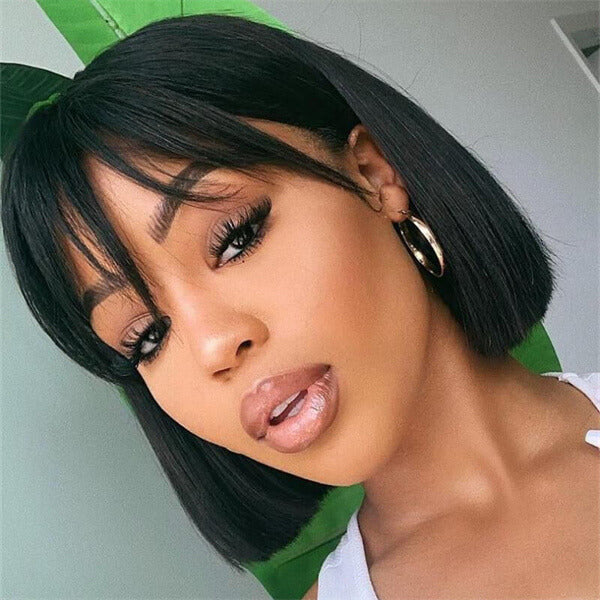 Human Hair 4x4 Lace Closure Straight BOB Wig With Bangs