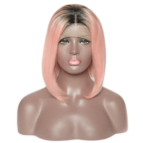 Human Hair 13x4 Lace Front Ombre 1B/Pink Straight BOB Wig