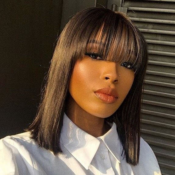 Human Hair 4x4 Lace Closure Straight BOB Wig With Bangs