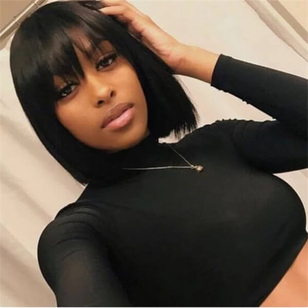 Human Hair 4x4 Lace Closure Straight BOB Wig With Bangs