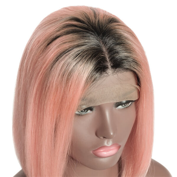 Human Hair 4x4 Lace Closure Ombre 1B/Pink Straight BOB Wig